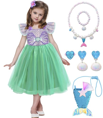 VORLITS Kleine Meerjungfrau Kostüm Kleid für Mädchen Kinder Prinzessin Arielle Kleid Cosplay Rollenspiel mit Meerjungfrau Outfit Zubehör von VORLITS