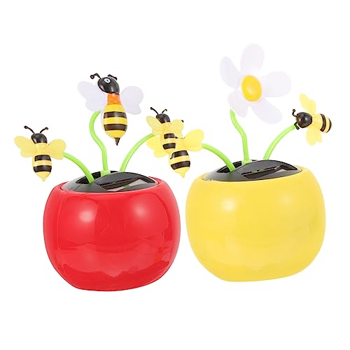 VOSAREA 2 Stück Auto Innendekoration Spielzeug Mini Tiere Auto Solar Vase Autos Solarbetrieben Gelbes LKW Auto Tanzendes Mini Spielzeug Biene Design Schaukel Auto von VOSAREA