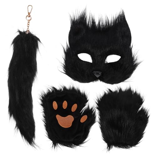 VOSAREA 1 Satz Fuchs-masken-set Wolf Kostüm Flauschiger Maskenfuchs Maskerade Fuchsmaske Fursuit-pfoten Cosplay-fuchsmaske Fuchsmaske Und Wolfsmaske Für Cosplay Black Stoff von VOSAREA