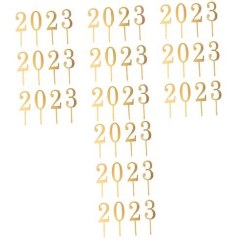 VOSAREA 12 Sets 2023 Kucheneinsatz Cupcake Dekorative Cupcake Topper Silvester Party Dessert Einsatzkarten Schöne Kuchen Dekore Kuchen Einsatz Zarte Kuchenkarten von VOSAREA