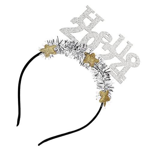 VOSAREA Haarreif Neujahr 2024 Elegantes Kopfband Für Silvesterfeiern Festlicher Haarschmuck Für Damen Perfekte Foto Requisiten Für Neujahrspartys Silbernes Design von VOSAREA