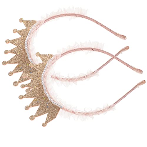 VOSAREA 2St Krone Haarspange Kindergeburtstag Haarband Stirnbänder für Kinder haarspange kinder hair accessories for Kinder Diademe für kleine Mädchen Kronen-Stirnband Polyester Rosa von VOSAREA