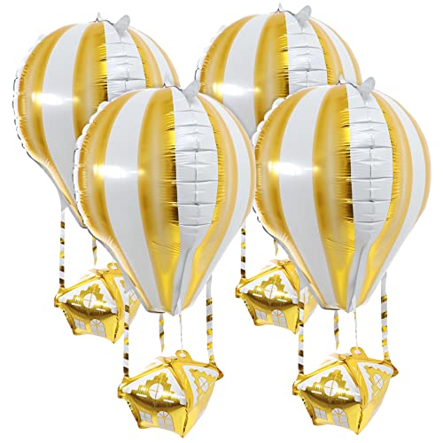 VOSAREA 4 Stück Heißluftballon Metallballons Geburtstagsballons Ballon Requisite Riesenballons Schöne Ballons Heißluft Folienballons 4D Dekorationsballons Goldene Aluminiumfolie von VOSAREA