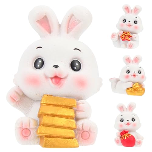 VOSAREA 4 Stück Kaninchen Ornament Spielzeug Miniatur Hasen Cartoon Kaninchen Dekore Kidcraft Spielset Kaninchen Dekore Für Glückskaninchen Figuren Feng Shui Kaninchen Statue von VOSAREA