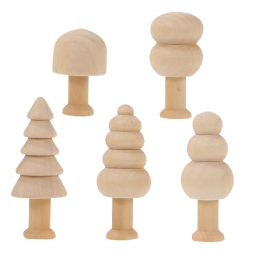 VOSAREA 5-teiliges DIY-Set Aus Holzpflockpuppen Und Bäumen, Unlackiertes Holz, Pilze Und Bäume Für Kinder, Malprojekte, Naturholzfiguren Für Weihnachtsdekorationen von VOSAREA