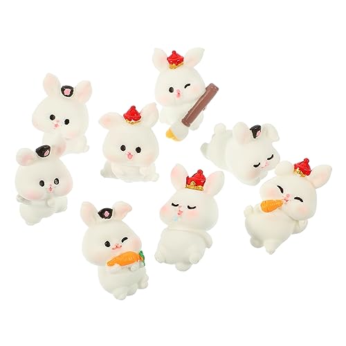 VOSAREA 8st Mikrolandschaftsornament Mini-tierfigur Mikrospielzeug Miniatur-tierdekor Hasenskulptur Kleine Hasendekoration Tierisches Spielzeug Minifiguren Hase Tortenaufsatz Weiß Harz von VOSAREA