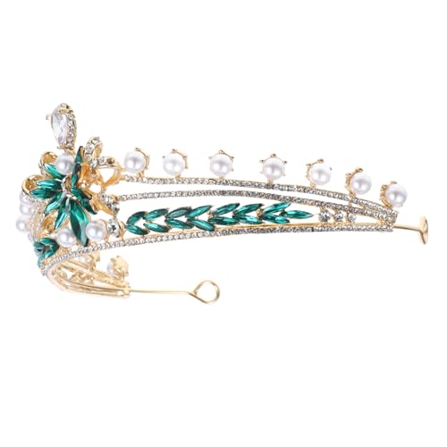 VOSAREA Tiara Damen Krone Haarschmuck Prinzessin Für Frauen Prinzessin Tiara Für Frauen Schmuckkrone Perlen Krone Geburtstagskronen Für Frauen Königinkrone Für Frauen Erwachsene Strasssteine Green von VOSAREA