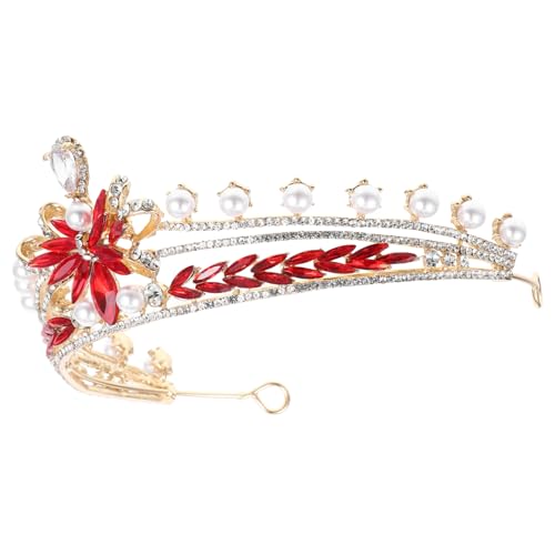 VOSAREA Krone Haarschmuck Strass-Tiara Luxuriöse Krone perlen Brauthaarschmuck Brautkopfschmuck Kronen Kostümfrauen Hochzeit Krone für Mädchen Prinzessin Tiara für Frauen Zinklegierung rot von VOSAREA