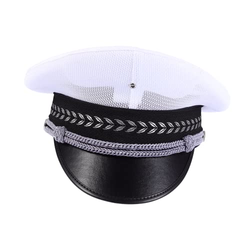 VOSAREA Performance-Hut Marine-Admiral-Hut Marineadmiral Bahnhof Marineblaues Kostümzubehör Matrosenhut schutzkappen herdschutz Damen Mütze Hut mit großer Krempe Baumwolle Polyester Weiß von VOSAREA