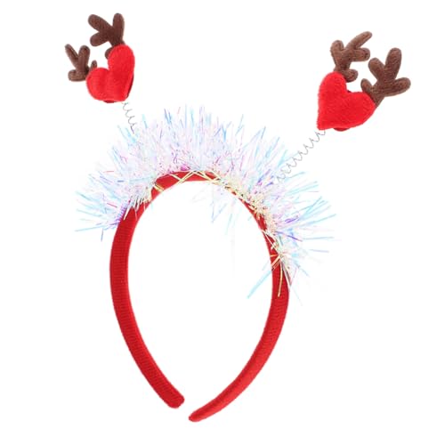 VOSAREA Stirnband Weihnachtshaarreifen Hirsch Cosplay Ohren Geweih Haarband Weihnachts-Haarband Herz-Haarband weihnachtsstirnbänder für kinder Weihnachtshaarschmuck das Haustier rot von VOSAREA