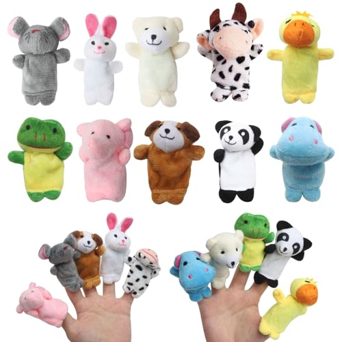 Finger Plüschtier für Kinder,10 Stück Tiere Fingerpuppen Set,Kindergeburtstag Finger Plüschtier Set,Kleine Fingerpuppen Spielzeug,Tier Fingerspielzeug für Ostern Weihnachten Geburtstag Geschenke von VOSSOT