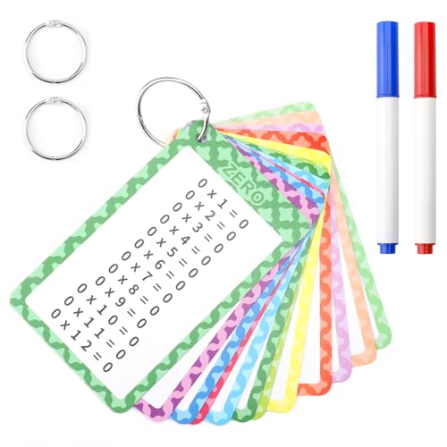 Lernkarten Spiel für Kinder, 1Packung Einmaleins Tabelle mit 13 x Übungsblättern, Einmaleins Lernkarten Set mit 2 Markierungsstift und Ringen, Tragbare Lernhilfe, Einschulung Geschenk Spiele von VOSSOT