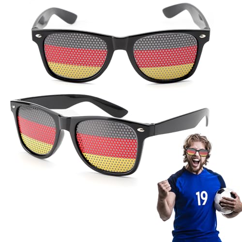 VOSSOT 2 Stück Deutschland Sonnenbrille, Deutschland Fanartikel, Nationalfeiertag 2024 Sonnenbrillen, Fan Sonnenbrille, Deutschland Fanbrille, Deutschland Fanartikel Pack, Länderflaggen Sportbrille von VOSSOT