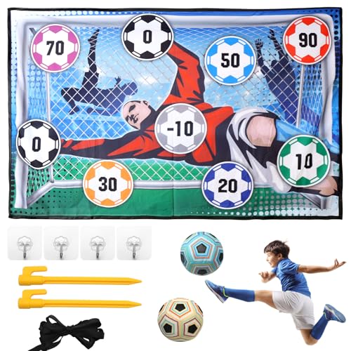 VOSSOT Fußball Spielzeugset für Kinder, Fußball Spielset für Kinder 3 4 5 6 7 8, Kinder Fusball Spielzeug für Garten Indoor Outdoor,Weich Flanell Fußballtore,Fußball mit Klettbällen Spielzeug von VOSSOT