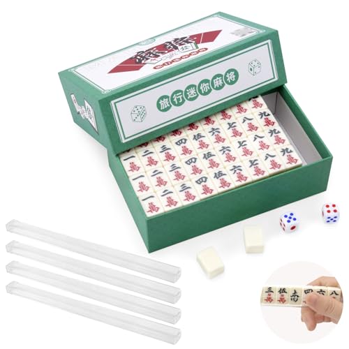 VOSSOT Mahjong Steine Fliesen Spiel, Mini Chinesisches Mahjongs Spiel, Traditionelles Tragbarer Brettspiel Set mit 144 Mahjong Spielsteine, für Familie Reise Tabletop Brettspiel von VOSSOT