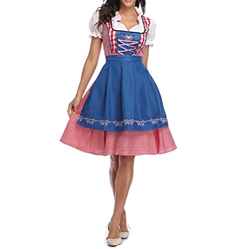 VOUNEDA Oktoberfest Kostüm Damen,Damen Deutsches Bierfest Kostüm,Bier Mädchen Maid Kostüm,National Style Beer Festival Dirnch Kostüm Oktoberfest Dirndl Kleid mit Schürze Maid Uniform Anzug von VOUNEDA