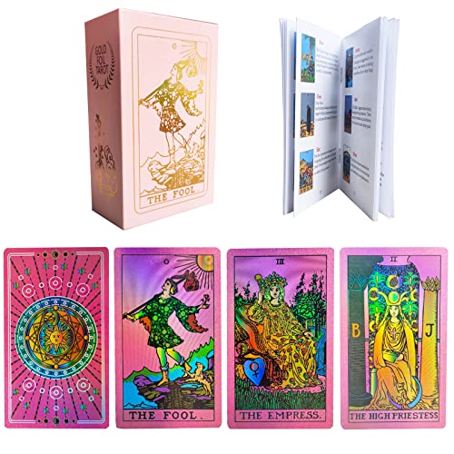 78 Tarot-Karten-Deck mit Anleitung, rosa Tarot-Karten für Anfänger, Tarot-Deck-Set, PVC, wasserdichte Tarot-Karten, Wahrsagungswerkzeug, Standard-Spielkarten-Decks von VOVCIG