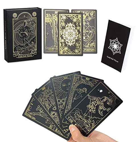 VOVCIG 78 Tarotkarten mit Anleitung, schwarze Tarotkarten für Anfänger, Tarotdeck-Set, wasserdichte PVC-Tarotkarten, Wahrsagungswerkzeug (Standardgröße, schwarz) von VOVCIG