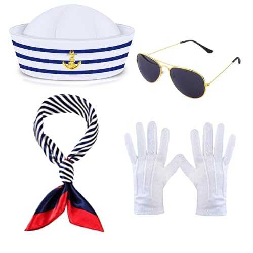 Kapitän matrosen kostüm set,Matrosenmütze kapitänsmütze,Matrosen kostüm damen kapitänsmütze herren accessoires für party cosplay(4 Stück) von VPB