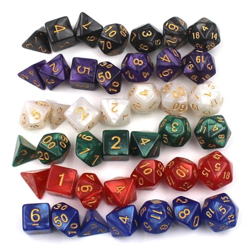 Polyedrische Würfel, 6 x 7 (42 Stück) Spielwürfel mit 7 Schwarze Kordelzugbeutel, Polyedrische RPG Würfel Würfel Tischspiele, Polyedrische Würfel Set für Dungeons and Dragons DND von VQEOEOT