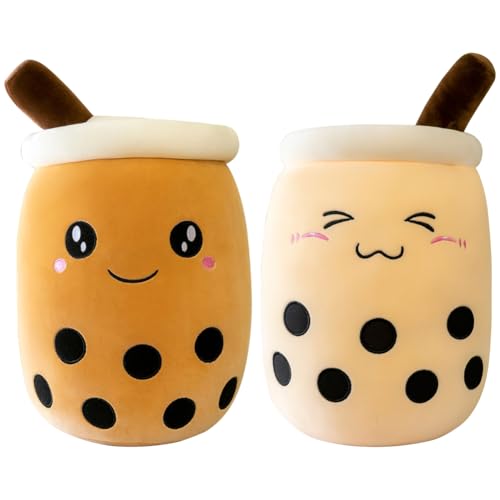 VRMSTOY Bubble Tea Kuscheltier, Bubble Pearl Milk Tea Kuschelkissen,25CM Cartoon Plüsch Puppen Weiches Kissen,Bubble Pearl Milk Tea Kuschelkissen Für Kinder Mädchen Erwachsene(Braun, Beige) von VRMSTOY