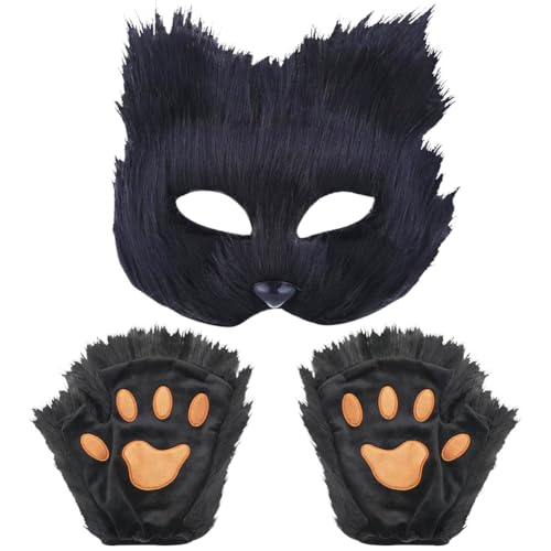 VRMSTOY Mask Fox, Tier Fuchs Maske Halloween Party, Schwarzfuchs Mask, Fuchsmaske, Katzenkostüm Erwachsene, Furry Mask, Kostüme Requisiten, Cosplay Kostüm Zubehör von VRMSTOY