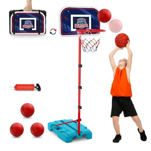 VROGTIK Kinder Basketballkorb - Mini Basketballkorb Outdoor Indoor Basketballkorb mit Ständer, Höhenverstellbarer 88-161cm, Basketballkorb Indoor für Zimmer Spielzeug Jungen Mädchen 3 4 5 6 7 8 Jahre von VROGTIK