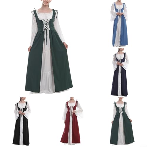 VRTYVEYBB Mittelalterliches Kostüm für Damen, mittelalterliches Renaissance-Kostüm, Over-Anzug, schulterfrei, langärmelig, Steam-Punk, Prinzessin, Cosplay, Kleid für Halloween, Gothic, Party, Urlaub von VRTYVEYBB