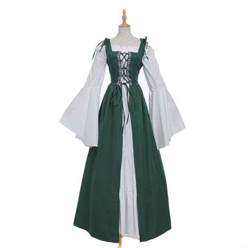 VRTYVEYBB Mittelalterliches Kostüm für Damen, mittelalterliches Renaissance-Kostüm, Überanzug, Kleid, schulterfrei, langärmelig, Steam-Punk, Prinzessin, Cosplay, Kleid für Halloween, Gothic, Party, von VRTYVEYBB