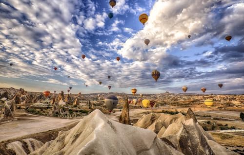 1000-teiliges Premium-Puzzle – Jedes Teil ist einzigartig – Anspruchsvolles, unterhaltsames Spiel für Erwachsene und die ganze Familie, Berge, Heißluftballon, Felsen, Türkei, Kappadokien, 38 x 26 cm von VRYOP