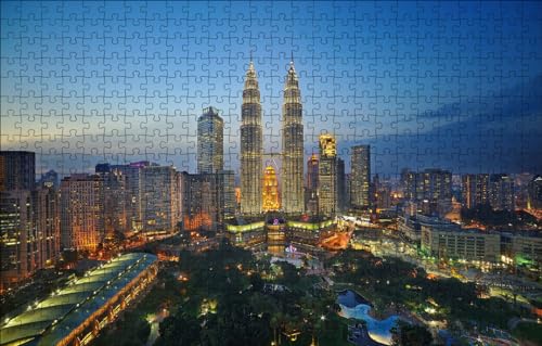 1000-teiliges Puzzle für Erwachsene und Kinder – Puzzle für Erwachsene, 1000 Teile, DIY-Puzzle-Spielzeug, Park, Malaysia, Kuala Lumpur, Petronas Twin Towers, 70 x 50 cm von VRYOP