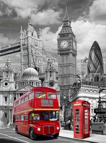 Das Puzzle 1000 Teile London Red Scenery Bus Poster Puzzle für Erwachsene und Familien Lernspielzeug Qp236Ws 38x52CM von VRYOP