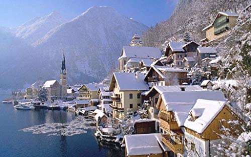 Hallstatt-Stadt, Schneeszene, Puzzlespiele, Puzzle 1000 Teile für Erwachsene, Spiele für Erwachsene, Jugendliche und Kinder, 38 x 26 cm von VRYOP