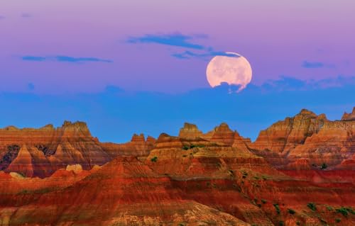 Holzpuzzle, tolles Geschenk für Erwachsene und Kinder, Puzzleteile in einzigartiger Form, Berge, Mond, Badlands-Nationalpark, South Dakota, 38 x 26 cm von VRYOP