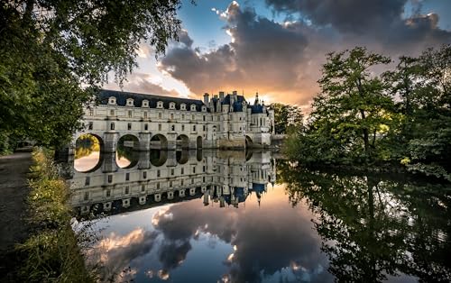 Puzzle 1000 Teile ChâTeau De Chenonceau am Fluss Cher bei Sonnenuntergang 70x50CM von VRYOP