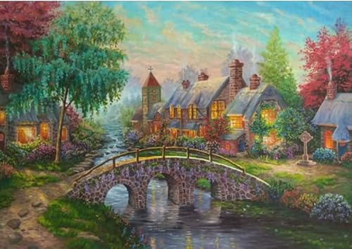 Puzzle 1000 Teile Kinkade Malerische Häuser Wandkunst Poster Holz Spielzeug für Erwachsene Dekompressionsspiel Gq337Zy 38x26CM von VRYOP