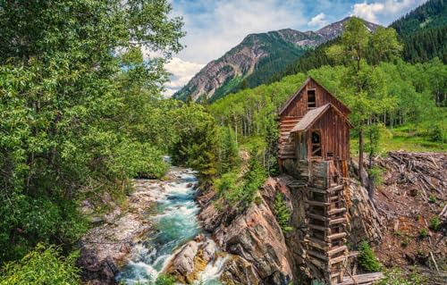 Puzzle 1000 Teile für Erwachsene - 1000-teiliges Puzzle für Erwachsene ganze Familie. Das Puzzle „Bäume, Berge, Colorado, Wassermühle“ 70 x 50 cm von VRYOP