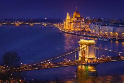 Puzzle für Erwachsene, 1000 Teile, schöne Aussicht auf die Kettenbrücke und das Parlament in Budapest, 70 x 50 cm von VRYOP