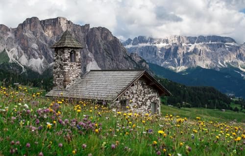 Puzzle für Erwachsene 1000 Teile, Lernspiel, Herausforderungsspielzeug, 1000 Teile Puzzle für Erwachsene und Kinder, Landschaft, Alpen, Seceda-Kirche, 52 x 38 cm von VRYOP