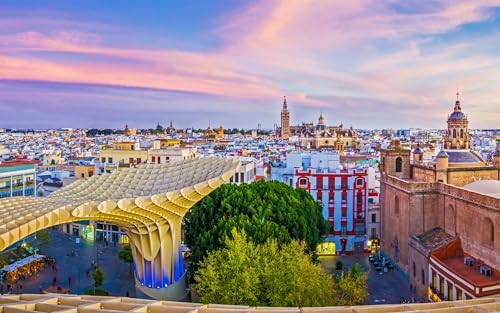 Puzzle für Erwachsene 2000 Teile Sevilla Stadt Sonnenschirme Sonnenuntergang Spanien 70x100CM von VRYOP