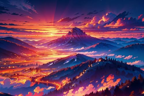 Puzzle für Erwachsene 2000 Teile Wunderschöne Landschaft mit Bergen und Meer unter wunderschönem Sonnenuntergangshimmel 70x100CM von VRYOP