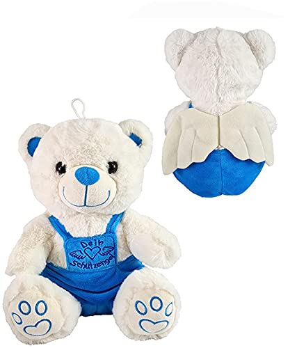 VRasehorn Schutzengel Bär ca. 32 cm Plüsch sitzend mit Flügeln- Schutzengelbär - Glücksbär Teddy -Teddybär Engel - Blau von VRasehorn