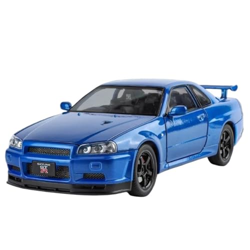 Modellauto im Maßstab 1/24 for Nissan GTR R34 Supercar Legierung Metall Diecast Auto Modell Sound Und Licht Sammlung Miniatur Modell Fahrzeug(Black) von VSIKMEY