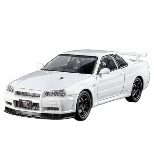 Modellauto im Maßstab 1/24 for Nissan GTR R34 Supercar Legierung Metall Diecast Auto Modell Sound Und Licht Sammlung Miniatur Modell Fahrzeug(White) von VSIKMEY