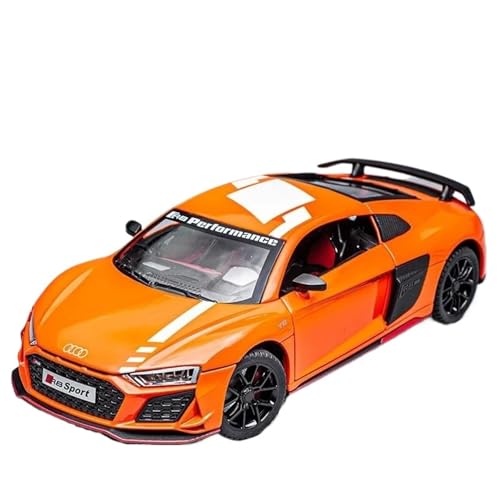 Modellauto im Maßstab 1:24 for Audi R8 V10 Sportwagenmodell, Legierungsdruckguss-Metallspielzeug, hochsimuliertes Fahrzeugmodell, Sound- und Licht-Sammlungsfahrzeug(Orange) von VSIKMEY