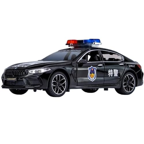 Modellauto im Maßstab 1:24 for BMW M8 MH8 Legierung Auto Modell Druckguss Metall Spielzeug Polizei Auto Auto Modell Sammlung Sound Und Licht Motor Fahrzeug Modell(Black) von VSIKMEY