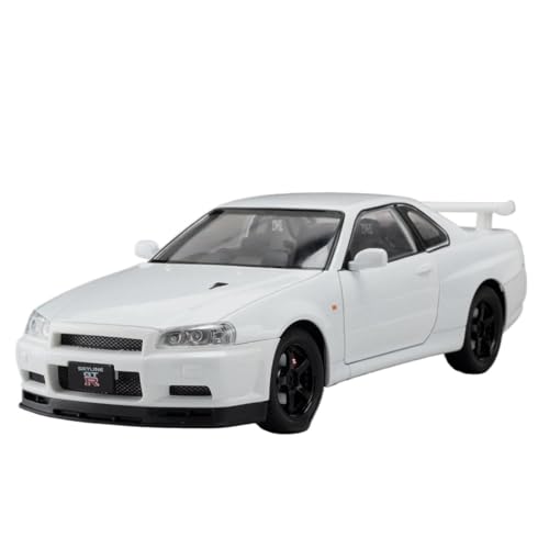 Modellauto im Maßstab 1:24 for Nissan GTR R34 Legierung Sportwagen Modell Druckguss Metall Simulation Racing Fahrzeug Modell Sound Und Licht Fahrzeug(White) von VSIKMEY