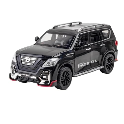 Modellauto im Maßstab 1:24 for Nissan Patrol Legierung Auto Modell Druckguss Metall Spielzeug Geländewagen Modell Sound Und Licht Simulation Fahrzeug Modell(Black) von VSIKMEY