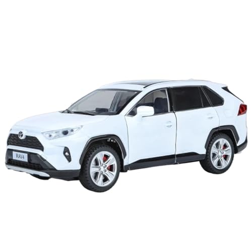 Modellauto im Maßstab 1:24 for Toyota RAV4 SUV Legierung Auto Modell druckguss Metall Spielzeug Auto Auto Modell Sound Und Licht Simulation Fahrzeug(White) von VSIKMEY