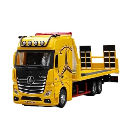 Modellauto im Maßstab Legierungsdeck-Tiefbettanhänger-Modell, Druckguss-Metall-Hochleistungs-Sattelauflieger, Transportfahrzeug, LKW-Automodell, Ton- und Lichtspielzeugauto(Yellow) von VSIKMEY